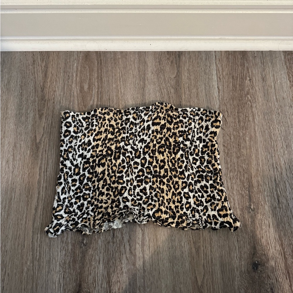 Smocked leopard tube top